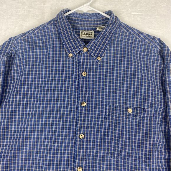 L.L Bean Shirt Mens Extra Large XL Blue Checkered Button Up Long Sleeve Shirt - Picture 3 of 9